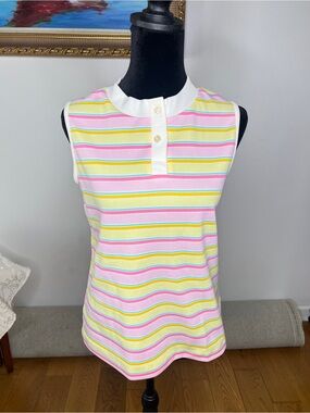 Russ Sleeveless Striped Tank Top - Pink, Yellow & White